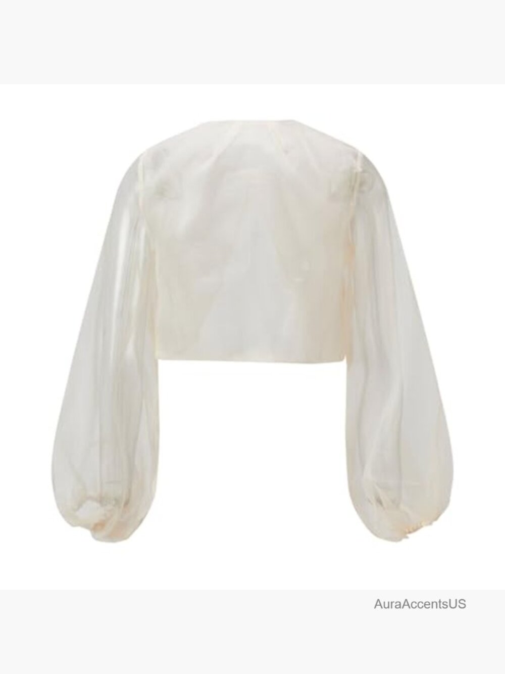 Women Sheer Mesh Shrug Bolero Cardigan Open Front Crop Puff Long Sleeve Shawl - Picture 6 of 7